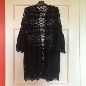 Elie Tahari Jaya Crochet Lace Bell Sleeve Jacket